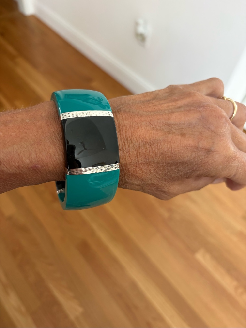 Ippolita Teal and Black Resin Bracelet with Hammered Sterling Silver Accents